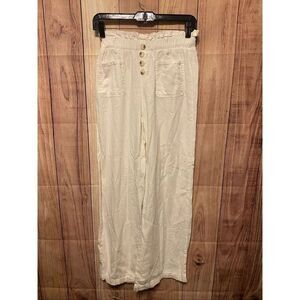 Sincerely Jules Small white linen blend pants paper bag waist buttons